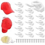 BELLE VOUS 16 Pack of White Self-Adhesive Hat Hooks - Wall-Mounted Display Holders for Baseball Caps & Hats - Minimalist No Drilling Strong Organiser Rack for Bedroom Wall, Door, Closet or Office