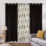 Prince Heavy Polyester Long Crush Print Eyelet Curtains (Door - 4 x 8 feet, Coffee_N-Patti_Pack of 3(1+2))