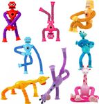 SHOOHS 8 Pieces Pop Tubes Sensory Toys Giraffe&Robotics Fidget Tubes Pack Telescopic Suction Cup Toys Educational Imaginative Play Party Favors Fidget Toys for Kids (Giraffe+Robot)