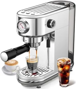 atatix Espresso Machine with Milk Frother, 20 Bar High Pressure Professional Espresso Maker Automatic, Compact Stainless Steel Coffee Machine for Cappuccino, Latte, Gift for Coffee Lover, Silver