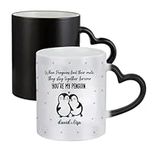 Getagift Personalised When Penguin Find Their Mate, They Stay Together Forever, Valentine's Day Gift, Ceramic Heart Handle Colour Changing Magic Mug.