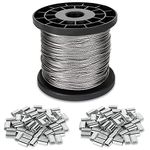 SENENQU 1/16 Wire Rope, 1.5mm Stainless Steel Wire Cable, 100m/328Ft Metal Wire Spool with 100PCS Aluminum Crimping Sleeves, Heavy Duty Picture Frame Hanging Wire – 7x7 Strand Core