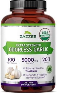 Zazzee USDA Organic Odorless Garlic 20:1 Extract, 5000 mg Strength, 100 Vegan Capsules, 3+ Month Supply, Standardized, Concentrated 20X Extract, 100% Vegetarian, All-Natural, Non-GMO, Made in The USA