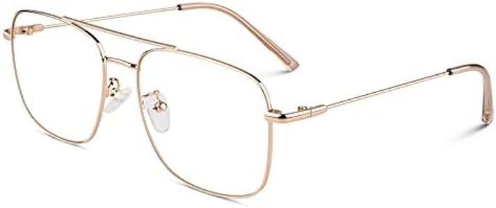 GQUEEN Fake Glasses Women Men Clear Lens Metal Frame UV400 Protection Fashion Retro Pilot Style Eyeglasses