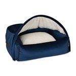 KONA CAVE® - The Original Patented Snuggle Cave Bed for Dogs – Safe and Stable – Anti-Anxiety – Removable Canopy Top – Luxury Pet Bed - Blue Velvet - Medium