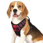 rabbitgoo Dog Harness No Pull, Adjustable Dog Walking Chest Harness with 2 Leash Clips, Comfort Padded Pet Vest Harness with Easy Handle, Reflective Front Body Harness for Medium Dogs, Red Plaid, M