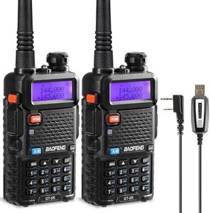 BAOFENG GT-5R Walkie Talkie, Radio Dual Band per 144-146/430-440 MHz, Lungo Raggio con 128 Canali, Batteria da 1800 mAh, Cuffie, Cavo di Programmazione per il Campeggio, Supportato da Chirp, 2 PZ