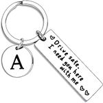 PETSAVIOUR Stainless Steel Appreciatione Gifts 26 Letter Keychain Drive Safe A-Z Father's Day For Husband Dad Boyfriend Initial Keyring Gift (Asilver)