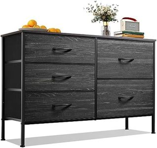 WLIVE Dresser for Bedroom with 5 Drawers, Wide Bedroom Dresser with Drawer Organizers, Chest of Drawers, Fabric Dresser for Living Room, Closet, Hallway, Charcoal Black Wood Grain Print