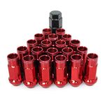 SOROPARTS Lug Nuts M12x1.5 Open End Wheel Nuts,Taper Acorn Seat, Forged Locknut Racing Nut 20 Set 2 Pieces Total 22 Pieces and 1 Nut Socket Key (Red, M12 x P1.5)