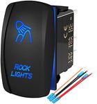 Joinfworld Rock Lights Rocker Switch Waterproof Blue LED Lighted SPST ON Off 5 Pin Switch 20A/12V 10A/24V Rocker Switch with Jumper Wires for UTV Trucks Jeep ATV RZR Polaris Marine Boat