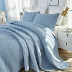 Brandream Quilt Set Queen Size Cotton Bedspread Coverlet Set Luxury Quilted Comforter Sets Light Blue Damask