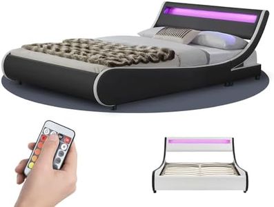 Juskys Polsterbett Valencia 140x200 cm mit LED Beleuchtung, Lattenrost, Kopfteil & Kunstleder - Bett Jugendbett Bettgestell Doppelbett - schwarz