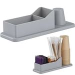 Navaris Small Coffee Station Organiser - Tea and Coffee Condiment Supplies Holder with Stacking Cup Storage - For Kitchen or Office Break Room - Grey