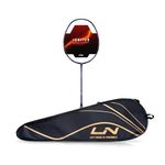 Li-Ning Ignite 8 Japanese Carbon Graphite Unstrung Badminton Racket with Full Cover (Dark Navy/Copper, 77 Grams)