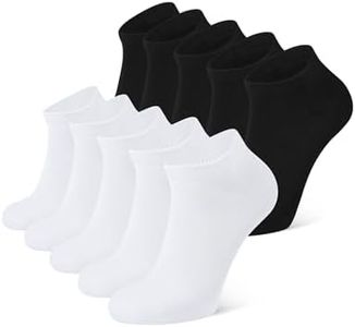 CLOSEMATE 10 Pairs Ankle Socks for Men Women Cotton Comfortable Non Slip Low Cut for Casual(5Black5White, Size S)