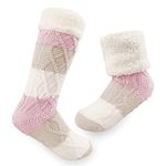 Slipper Socks, Fuzzy Soft Warm Socks Fluffy Stuffers Winter Slipper Scoks for Women Girls (Pink&White)