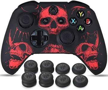 YoRHa Laser Carving Silicone Skin for Xbox One S/X Controller x 1(Skulls Red) with Exclusive Thumb Grips x 8