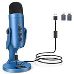 zealsound USB Microphone, k66 Blue Condenser Gaming mic for PC Phone PS5, Cardioid Podcast Microphone with Mute/Gain/Volume knob, for Streaming, Voice-Over, YouTuber, Twitch, Discord on Mac Windows