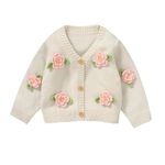 LAWKUL Baby Toddler Girls Cardigan Warm Sweater Floral Long Sleeve Jumpers Coats Knitted Clothes White 12-18 Months