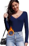 DYLH Navy Blue Long Sleeve Tops for Women Thermal Undershirt Fleece Lined Cotton Underscrubs