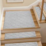 COSY HOMEER 76 x 76cm Stair Treads for Indoor Stairs, 100% Polyester Stair Runner Mat, Washable Self-Adhesive Stair Carpet Mat for Kids Elders Dogs with TPE Backing, 1pcs Grey