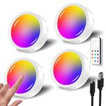 Colour Changing Rechargeable Puck Lights with Remote, 1600mAh Battery Spotlights Stick On Lights for Under Cupboards USB RGB Kitchen Cabinet Lights Magnetic LED Touch Light for Display Shelf Bookcase