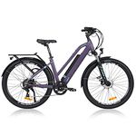 Hyuhome Electric Bikes for Adult Mens Women,27.5" E-MTB Bicycles Full Terrain 36V 12.5Ah Mountain Ebikes,with 250W Motor Shimano 7-Speed Double Disc Brakes for Outdoor Commuter (Purple)