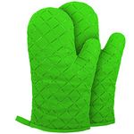 Oven Gloves Heat Resistant Double Sided Non Slip Silicon Oven Mitts for Grilling/Cooking/Baking/Barbecue - Silicone Oven Gloves1 Pair, Green