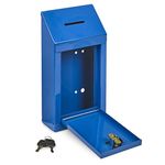 Metal Donation Box Charity Steel Collection Box Office Suggestion Box Secure Box With Top Slot and Lock with Keys Wall Mount with pre drilled holes 10x6x2.5" Key Drop Box for Home Office(Blue)