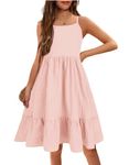 Arshiner Girl's Cute Spaghetti Strap Cotton Linen Summer Beach Cami A-line Dress Sundress Light Pink 4-5T