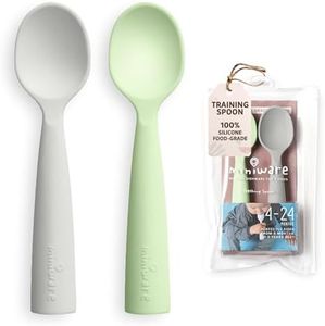 Miniware Silicone Baby Spoon for Training - BPA Free Baby Utensils - Baby Spoons Self Feeding 6 Months | 100% Food Grade Silicone - Modern & Dishwasher Safe Toddler Spoons (Grey & Key Lime)