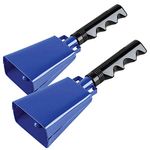 2 pack 7 in. steel cowbell/Noise makers with handles. Cheering Bell for sporting, football games, events. Large solid school hand bells. Cowbells. Percussion Musical Instrument. Cow Bell Alarm (Blue)