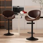 Nalupatio Swivel Bar Stools Set of 2, PU Leather Upholstered Bentwood Barstools with Back & Footrest,Seat Adjustable Height 23.5-32.5IN Counter Height Bar Chairs for Bar Kitchen Dining Room,Brown