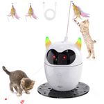 Cat Toy, 2 in 1 Interactive Cat Toys for Cats,Multifunctional 360° Random Rotating 2 Gear Adjustable Speed Cat Toy for Indoor Cats,Rechargeable Cat Toys Attractive Feather with Bells,Rod for Cats,Dogs