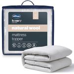 Silentnight Natural Wool Collection Mattress Topper King Bed - Luxury Temperature Regulating Breathable Mattress Cover Pad with Cotton Cover and Easy Fit Straps - Hypoallergenic - King