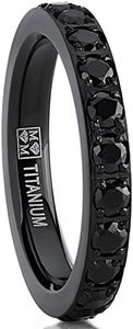3MM 1.75Ct Womens Black Titanium Eternity Engagement Band Wedding Ring Black Pave Set Cubic Zirconia, Metal, Cubic Zirconia