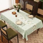 Yindella 4 to 6 Seaters PVC Dining Tablecloth Cover Waterproof Oil-Resistant Kitchen Rectangular Table Cloth with Clear Flower Printing Texture -140×180 cm (55.1×70.9 inch) (Gardenia-Light Green)