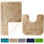 SOANNY Camel Bath Mat Set of 2, High Density Soft Microfiber Non Slip Bathroom Mats with Water Absorbent, 53 X 86 CM Bathtub Rug & 50 X 50 CM Toilet Pedestal Mat, Shower Rugs Machine Washable