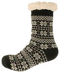Atania Ladies Fairisle Fleece Lined Slipper Socks Black