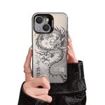 Ownest Compatible with iPhone 15 Case, Dragon Cartoon Laser Luxury Fashion Aesthetic Cute Design Pattern Animal Matte TPU Bumper Protector Girls Men Phone Case - Black Dragon