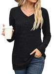 PrinStory Women's Tunic Top Soft Lightweight Long Sleeve V Neck Solid Blouse With Leggings US Black XL