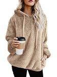 onlypuff Women Long Sleeve Drawstring Hoodies Pullover Zip Sweatshirt with Pockets Khaki Medium