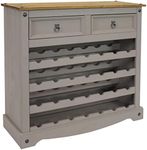 Sunnydaze 34.5-Inch H 28-Bottle Solid Pine Wine Rack Table - Four 7-Bottle Rows - 2 Drawers - Zinc Alloy Drawer Pulls - Gray