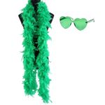 Feather Boas with Heart Rimless Sunglasses, 2m/6.6ft Colorful Feather Boa for Women for Dancing Wedding Party Cosplay Halloween (Green)