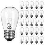 Pack of 26pcs S14 Light Bulbs for String Lights -11 Watt E26 Medium Candelabra Screw Base S14 Warm Replacement Clear Glass Bulbs for Commercial Grade Outdoor Patio Garden Vintage String Lights