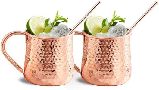 KITESSENSU Moscow Mule Mugs Set of 2 | 18 oz Hammered Copper Mule Mugs with Straws Keep Cocktails Well-Chilled, Copper Cups for Drinking Cocktails, 18/8 Stainless Steel Lined & Dishwasher Safe Barware