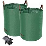 Heavy Duty Garden Waste Bags - 500 Litre - 2 Sacks - BONUS 1 Pair Gardening Gloves - Industrial Fabric and Handles - Green/Garden Waste Sacks, Reusable - Norjews