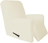 Easy-Going 4 Pieces Microfiber Stretch Recliner Slipcover – Spandex Soft Fitted Sofa Couch Cover, Washable Furniture Protector with Elastic Bottom for Kids, Pet (Recliner, Ivory)