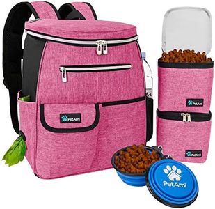 PetAmi Dog Travel Bag Backpack, Airline Approved Dog Bags for Traveling, Puppy Diaper Bag Supplies, Pet Camping Essentials Hiking Accessories Dog Mom Gift, Food Container, Collapsible Bowls, Pink